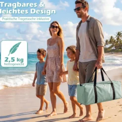 Strandzelt mit Vordach Strandmuschel UV-Schutz 50+ mit Reißverschlusstüren & Netzfenstern Grün