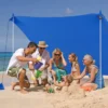 Strandzelt 300 x 300 cm UPF 50+ Sonnenzelt mit Sandankern Sandsäcken und 2 Stützstangen Dunkelblau