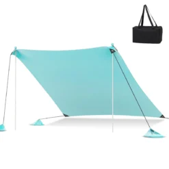 Strandzelt 300 x 300 cm UPF 50+ Sonnenzelt mit Sandankern Sandsäcken und 2 Stützstangen Türkis