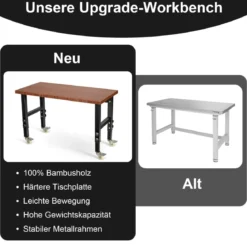 Strapazierfähiger Arbeitstisch aus Bambus verstellbare Werkbank 120 x 60 x 77-101 cm Braun