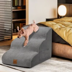 3 Stufen Hundetreppe aus Schaumstoff Rutschfeste Hundestufe bis 30 kg Belastbar Grau