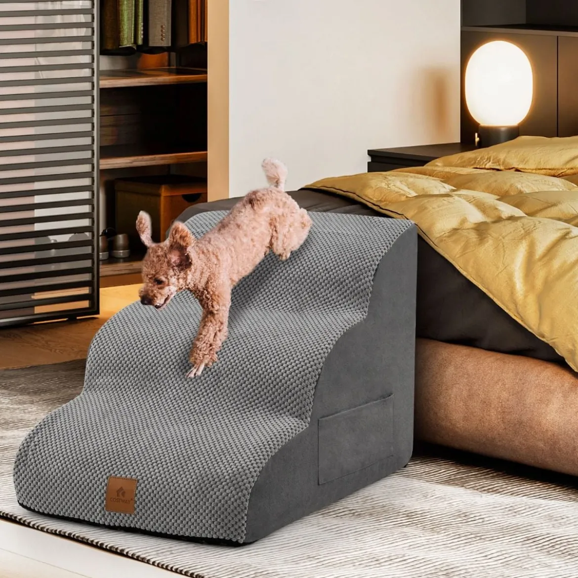 3 Stufen Hundetreppe aus Schaumstoff Rutschfeste Hundestufe bis 30 kg Belastbar Grau