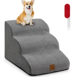 3 Stufen Hundetreppe aus Schaumstoff Rutschfeste Hundestufe bis 30 kg Belastbar Grau