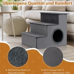 3 Stufen Hundetreppe mit Haus & Rutschfester Boden Faltbare Haustiertreppe Kletterleiter
