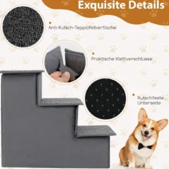 3 Stufen Hundetreppe mit Haus & Rutschfester Boden Faltbare Haustiertreppe Kletterleiter