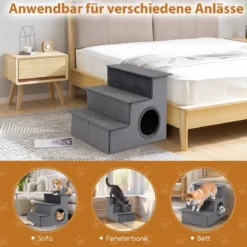3 Stufen Hundetreppe mit Haus & Rutschfester Boden Faltbare Haustiertreppe Kletterleiter