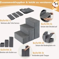 3-Stufen Hundetreppe Rutschfeste Faltbare Hunderrampe Tragbare Haustier Kletterleiter