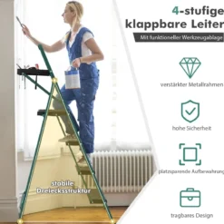 4-Stufen-Leiter mit Werkzeugablage rutschfesten Fußpolstern & Pedalen 150 kg Tragkraft