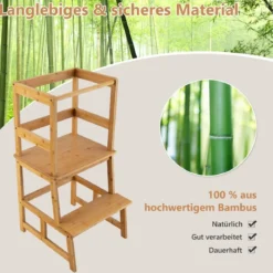 2 Stufen Lernturm Kinder Tritthocker mit Handlauf 46 x 46 x 90 cm Natur