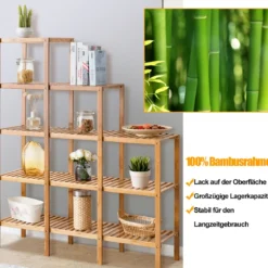 5-stufig Bücherregal Bambus Pflanzenregal Standregal Treppenregal