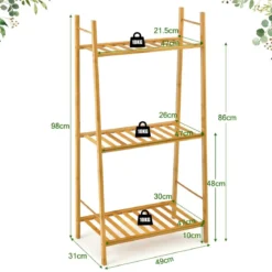 3-Stufige Bambusleiter Freistehendes Eck-Pflanzenregal 49 x 31 x 98 cm Natur