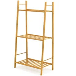 3-Stufige Bambusleiter Freistehendes Eck-Pflanzenregal 49 x 31 x 98 cm Natur