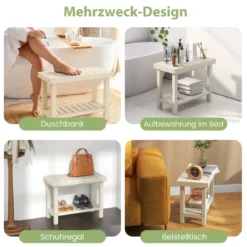 2-stufige Duschbank wasserdichter HDPE-Badezimmer-Duschhocker mit Aufbewahrungsfach Weiß