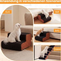2-stufige Hunderampe aus Schaumstoff mit Waschbarem Bezug & Rutschfestem Boden Schwarz