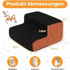 2-stufige Hunderampe aus Schaumstoff mit Waschbarem Bezug & Rutschfestem Boden Schwarz
