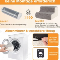 2-stufige Hunderampe aus Schaumstoff mit Waschbarem Bezug & Rutschfestem Boden Grau