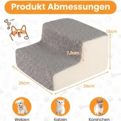 2-stufige Hunderampe aus Schaumstoff mit Waschbarem Bezug & Rutschfestem Boden Grau
