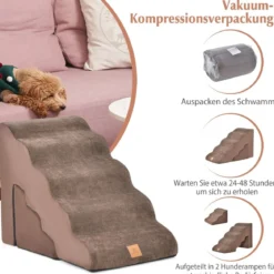 5-& 3-stufige Hundetreppe mit Chenille-Stoffoberfläche & Tierhaarbürste Rutschfest Braun