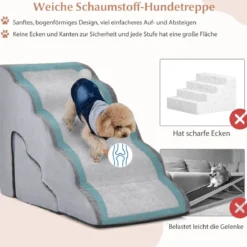 5-& 3-stufige Hundetreppe mit Chenille-Stoffoberfläche & Tierhaarbürste Rutschfest Grau