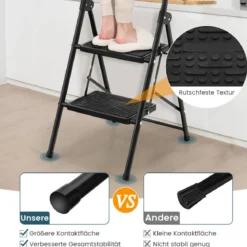 2-Stufige Leiter Klappbarer Tritthocker mit Gepolstertem Handgriff 47 x 39 x 71 cm Schwarz
