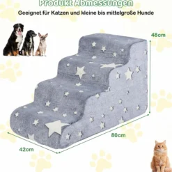 4-stufige Leuchtende Schaumstoff Hundetreppen mit Waschbarer Flanellbezug Haustiertreppe Grau