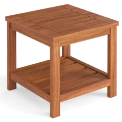 2-stufiger Beistelltisch Massivholz Sofatisch mit Ablagefach kleiner Holztisch Nachttisch Natur
