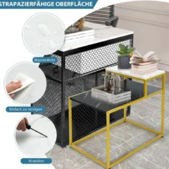 2-stufiger Beistelltisch Sofatisch mit Ablagefläche für Wohnzimmer 61 x 45,5 x 56 cm Schwarz + Weiß