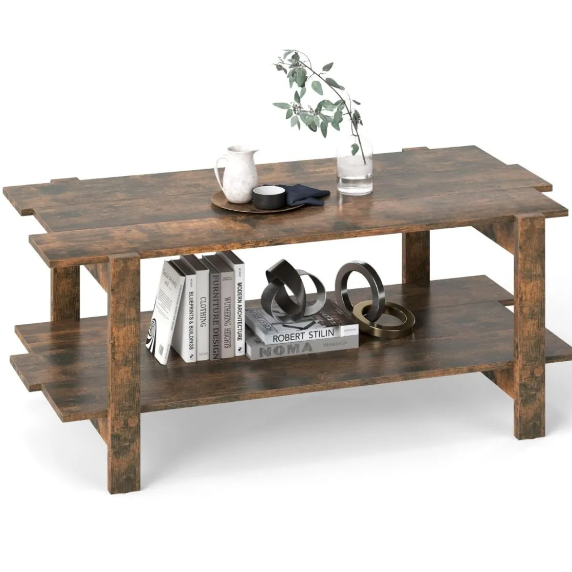 2 Stufiger Couchtisch mit Ablage Kaffeetisch Rechteckiger Beistelltisch Akzenttisch