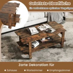 2 Stufiger Couchtisch mit Ablage Kaffeetisch Rechteckiger Beistelltisch Akzenttisch