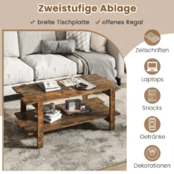 2 Stufiger Couchtisch mit Ablage Kaffeetisch Rechteckiger Beistelltisch Akzenttisch