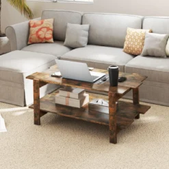 2 Stufiger Couchtisch mit Ablage Kaffeetisch Rechteckiger Beistelltisch Akzenttisch