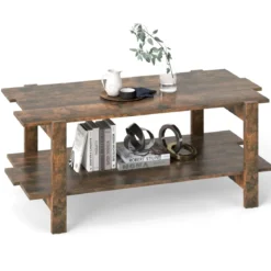 2 Stufiger Couchtisch mit Ablage Kaffeetisch Rechteckiger Beistelltisch Akzenttisch