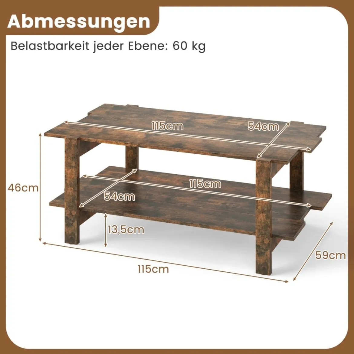 2 Stufiger Couchtisch mit Ablage Kaffeetisch Rechteckiger Beistelltisch Akzenttisch