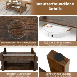 2 Stufiger Couchtisch mit Ablage Kaffeetisch Rechteckiger Beistelltisch Akzenttisch