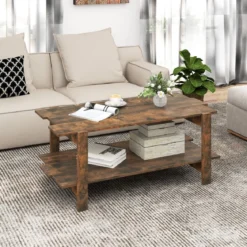 2 Stufiger Couchtisch mit Ablage Kaffeetisch Rechteckiger Beistelltisch Akzenttisch