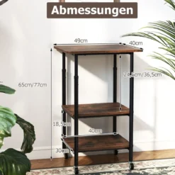 3-stufiger Höhenverstellbarer Druckerständer mit Ablageflächen & Rollen Druckerwagen Braun