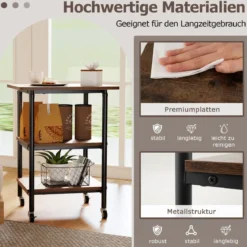 3-stufiger Höhenverstellbarer Druckerständer mit Ablageflächen & Rollen Druckerwagen Braun