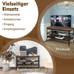 3-Stufiger Industrieller TV-Ständer aus Holz mit Stahlrahmen 100 x 40 x 55,5 cm Rustikales Braun + Schwarz
