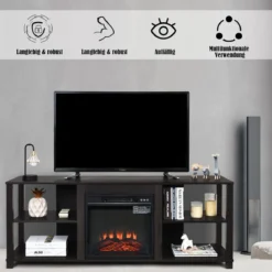 2-stufiger Kamin-TV-Ständer für Fernseher bis zu 65" und Elektrokamin bis zu 18" (Nicht inklusive) 150 x 40 x 58 cm Schwarz