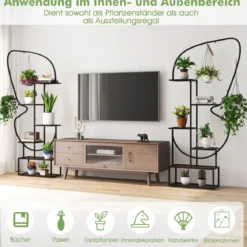6-stufiger Metall Schmetterlingsförmiger Pflanzenständer mit 4 Haken Blumenregal Schwarz