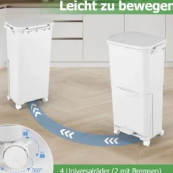 2-stufiger Mülleimer mit Deckel & Abschließbaren Rollen Kunststoff Abfalleimer Küchenabfalleimer