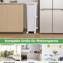 2-stufiger Mülleimer mit Deckel & Abschließbaren Rollen Kunststoff Abfalleimer Küchenabfalleimer