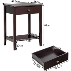 2-stufiger Nachttisch aus Holz Sofatisch Beistelltisch für Wohnzimmer 47,5 x 36 x 62 cm Braun
