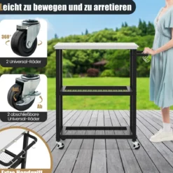 3-stufiger Outdoor-Grillwagen mit 3 Haken & Edelstahlplatte & -griff Mehrzweckwagen