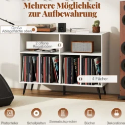 3-stufiger Plattenspielerständer mit Vinyl Aufbewahrungsregalen Plattenspielerschrank Weiß