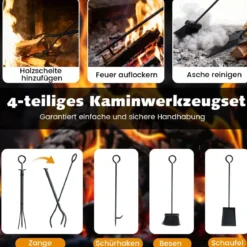 3-stufiger rollbarer Brennholzständer Innen- und Außenhalter für Feuerholz mit Zange Schwarz