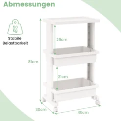 3-stufiger Rollwagen mit Tischplatte & Abschließbaren Rädern Kunststoffwagen