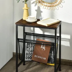 2-Stufiger Rustikaler Beistelltisch Kleiner Beistelltisch 49 x 25,5 x 61 cm Braun