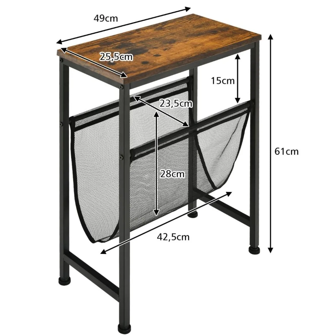 2-Stufiger Rustikaler Beistelltisch Kleiner Beistelltisch 49 x 25,5 x 61 cm Braun