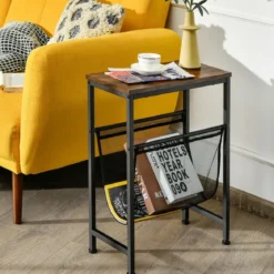 2-Stufiger Rustikaler Beistelltisch Kleiner Beistelltisch 49 x 25,5 x 61 cm Braun